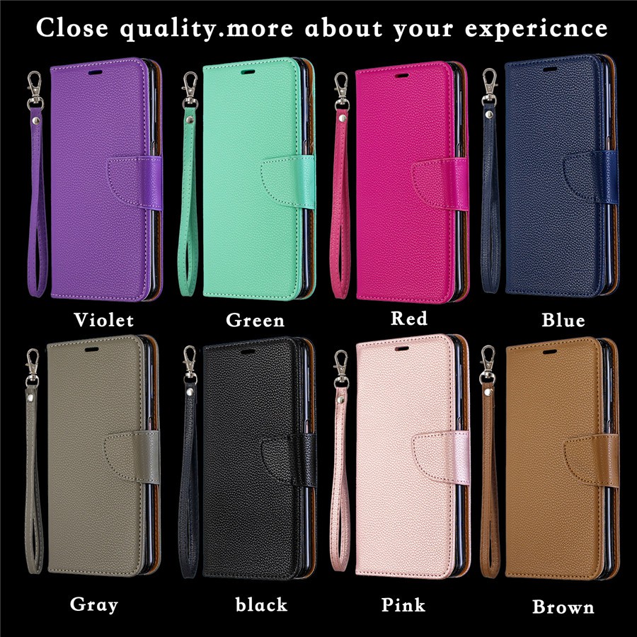 Bao da điện thoại gập kiêm ví màu trơn cho Samsung A7（2018）/A750 Litchi