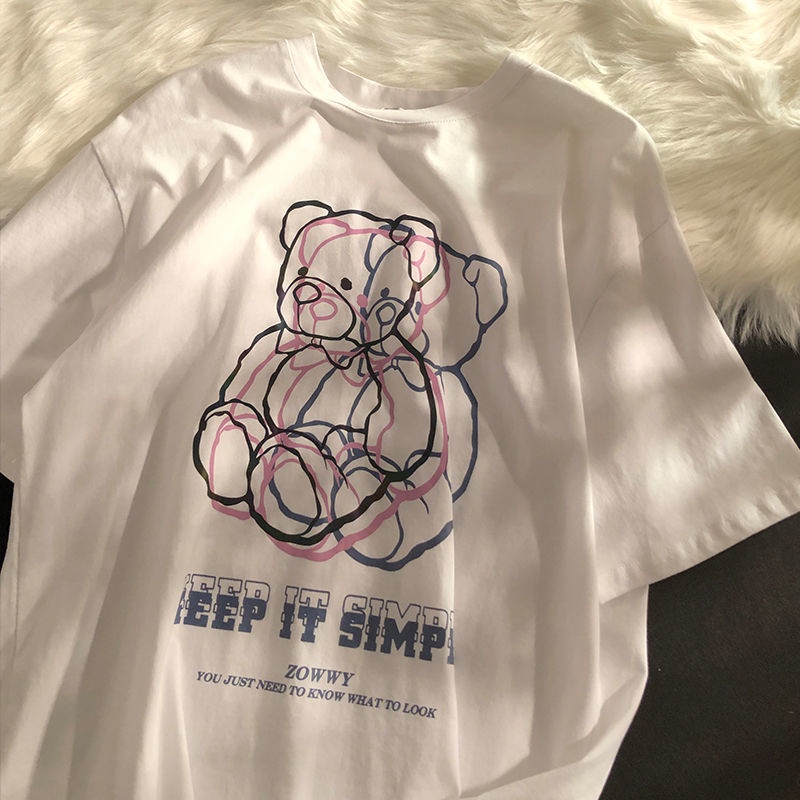 Happy-store  Áo Thun Tay Ngắn Cổ Tròn In Họa Tiết Thời Trang Mùa Hè Hàn Quốc Cho Nữ