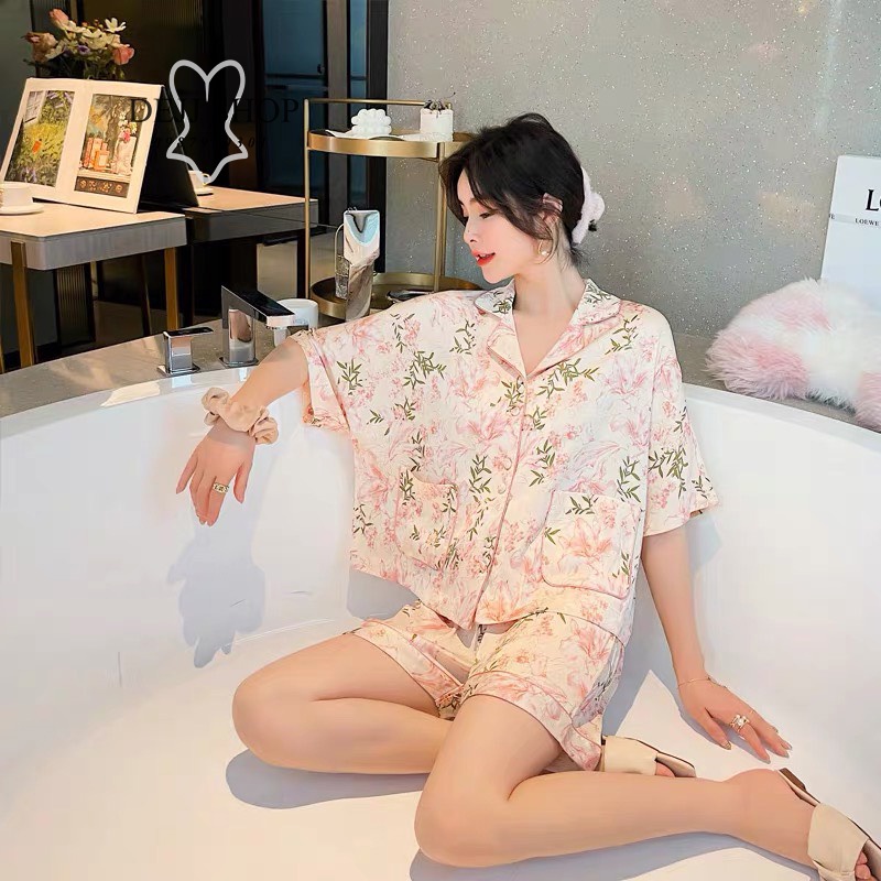 Bộ đồ ngủ lụa hoa nhí hồng cúc vải MIEMMOC tiểu thư dễ thương - Hàng QUẢNG CHÂU cao cấp có sẵn tại SHOP DEJJ - Mã BD 14