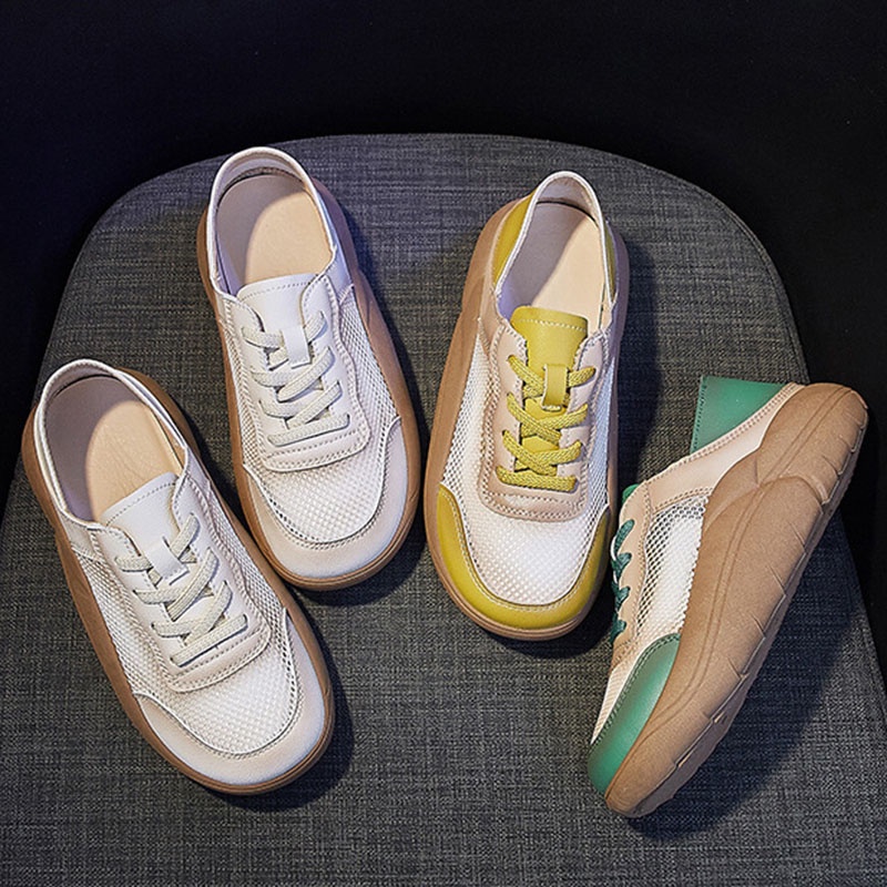 Giày thể thao trắng IELGY phối lưới thoáng khí thời trang cho nữ