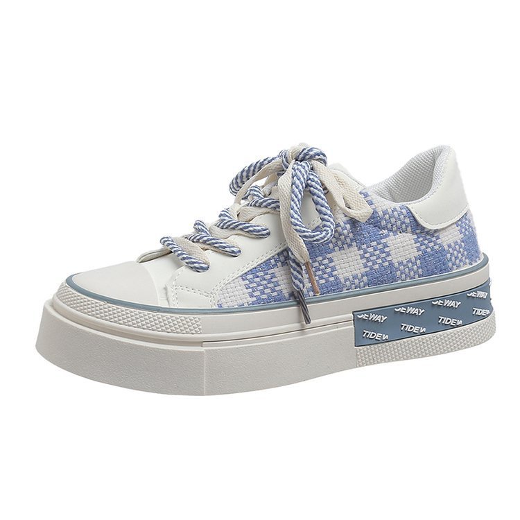 Giày thể thao nữ vải caro đan kim tuyến đế cao 4cm Luxyshoe