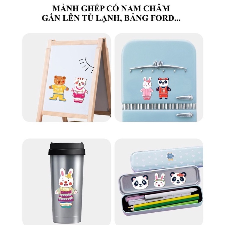 ĐỒ CHƠI GHÉP HÌNH GẤU THAY ÁO CÓ NAM CHÂM GIÚP BÉ PHÁT TRIỂN TƯ DUY (BẢNG 2 MẶT )