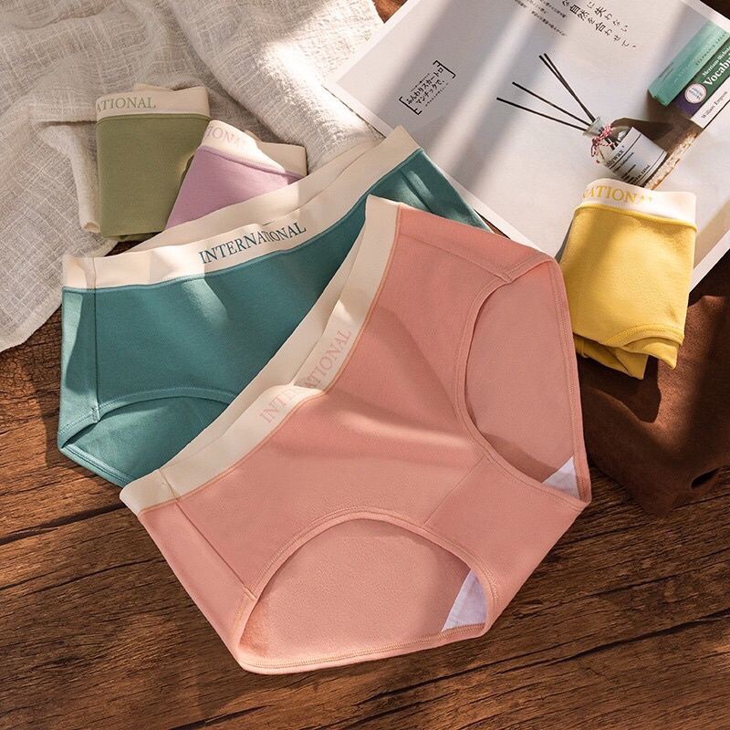Quần lót nữ cotton trơn màu cao cấp kháng khuẩn cạp chữ INTERNATION 216