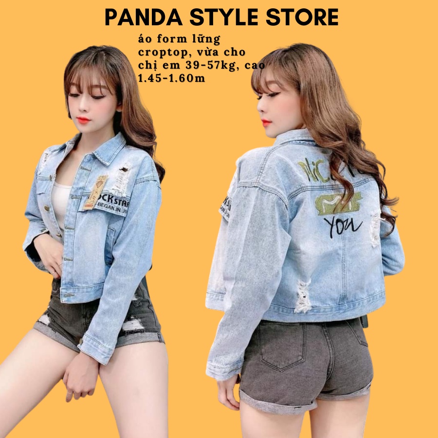 Áo khoác jean nữ Bông cúc NICE NHẠT trắng cao cao cấp form 40-58kg Panda.