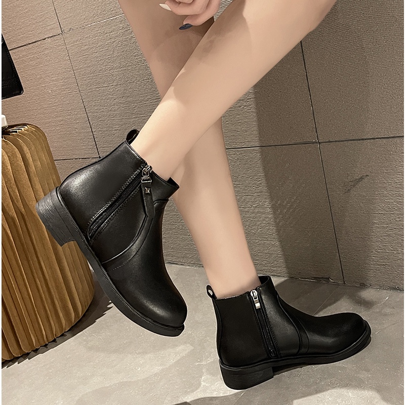 Giày bốt IELGY màu đen cao tới mắt cá kiểu dáng thoải mái thời trang cho nữ | BigBuy360 - bigbuy360.vn