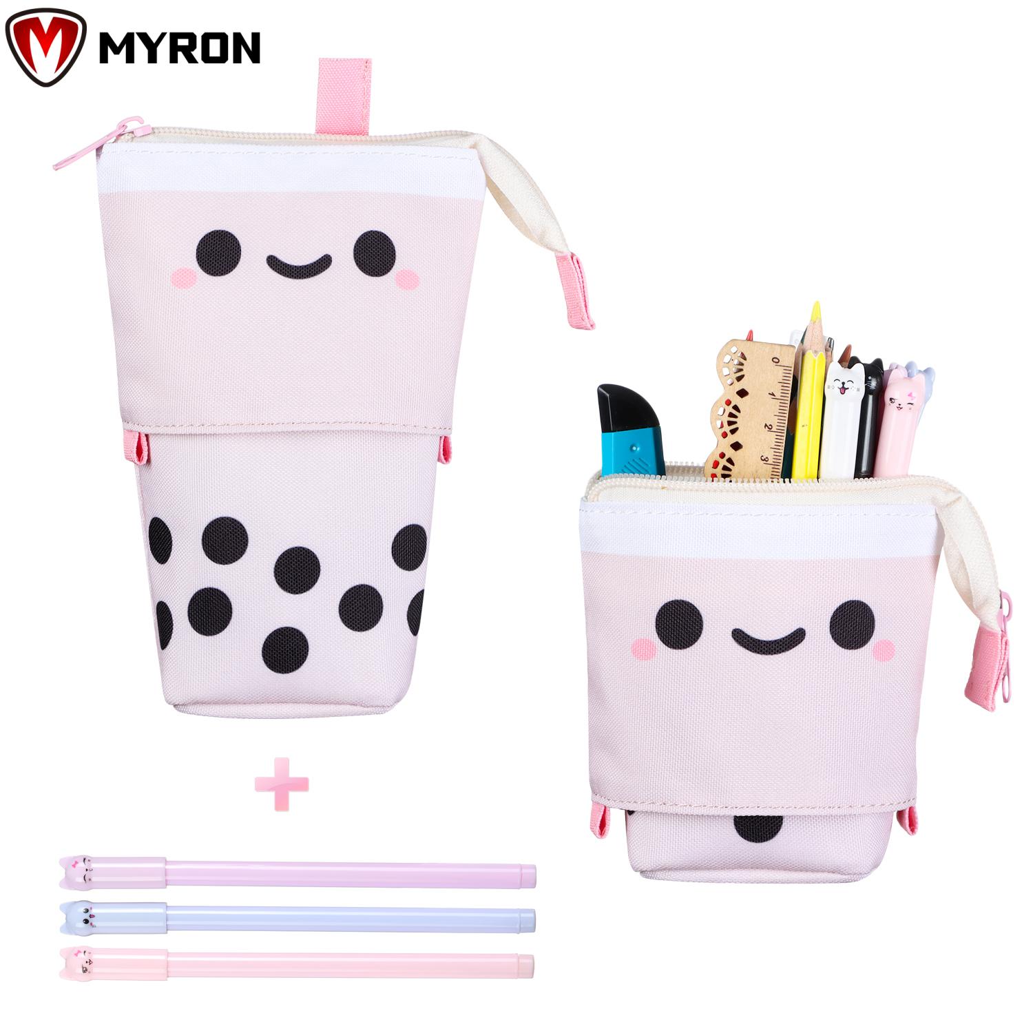 MYRON New Telescopic Pen Bag Large Capacity Makeup Pouch Pencil Case Portable Cute Canvas School Supplies Stationery Zipper Storage Box/Multicolor