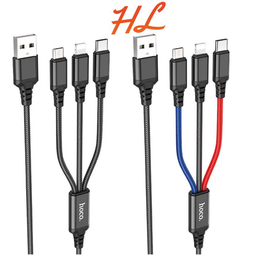 Cáp Sạc 3 Đầu Hoco X76 (Dây Dù, Dài 1M) - BH 6T - Hưng Long PC
