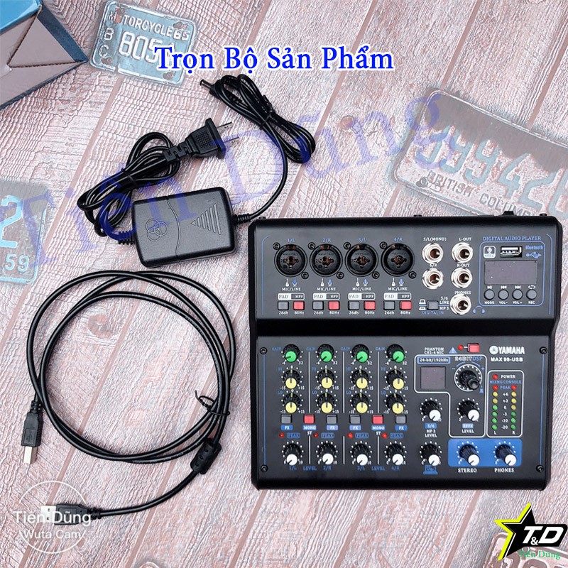 Mixer Max99 Bluetooth hay Bộ trộn âm chuyên nghiệp hỗ trợ 24 bit có 4 cổng mic kèm màn hình led chạy bluetooth và usb