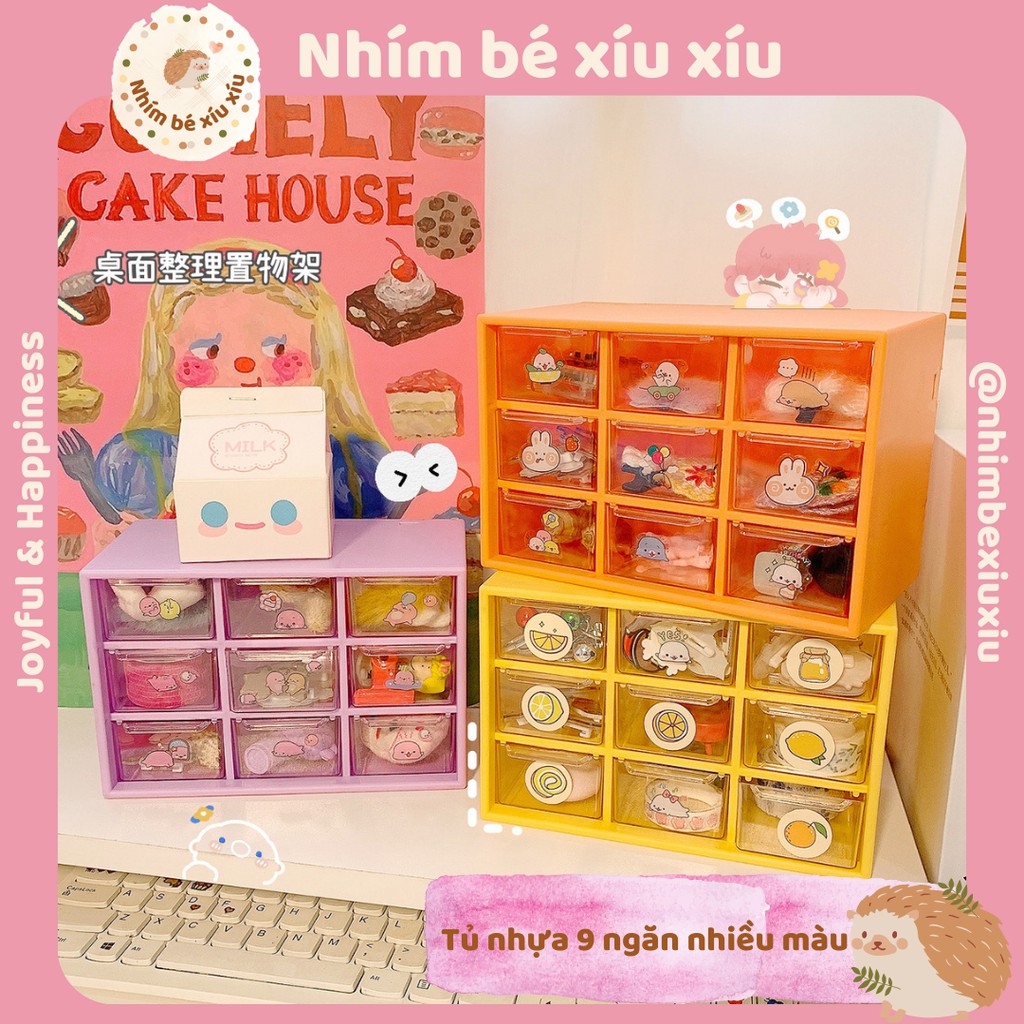 [KÈM STICKER] Kệ đựng đồ mini/Hộp ngăn kéo 9 ngăn nhiều màu sắc TN32