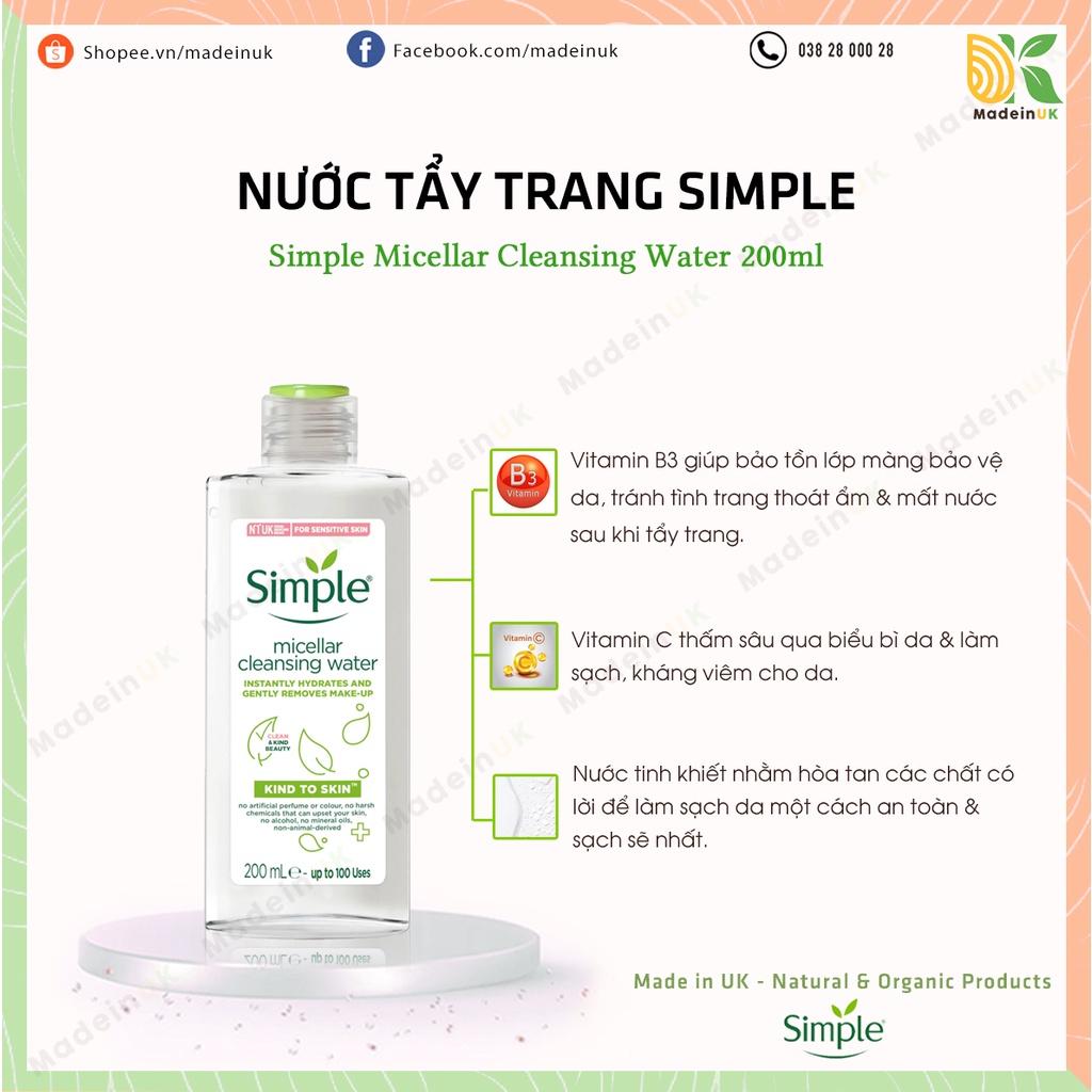 Nước Tẩy Trang Simple Micellar Cleansing Water 200ml