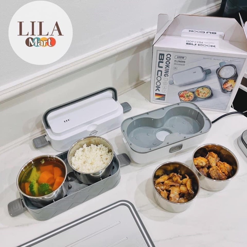 Hộp Cơm Cắm Điện Văn Phòng 2 Tầng 4 Bát Inox Có Chức Năng Giữ Nhiệt, Hâm Đóng Và Tự Nấu Chín Thức Ăn, Cặp Lồng Đa Năng