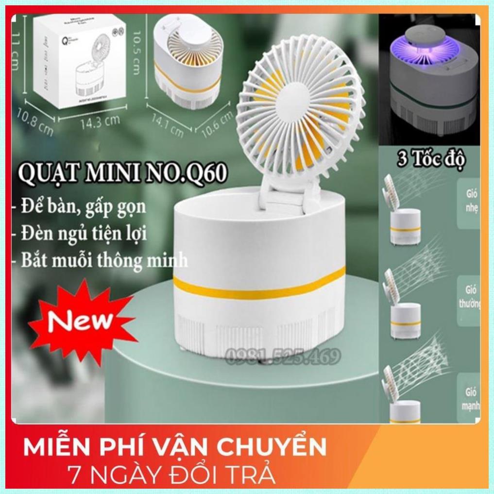 Quạt mini, quạt tích điện để bàn gấp gọn 3 in 1 kiêm đèn ngủ, máy bắt muỗi vô cùng tiện lợi - Gia Dụng 1945