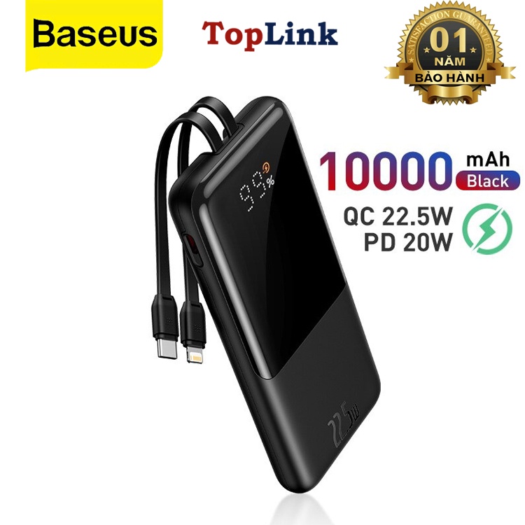 Pin Dự Phòng Sạc 10000mah 22.5W Baseus Tích Hợp Dây Cáp Sạc Nhanh Type C Và ip - TopLink