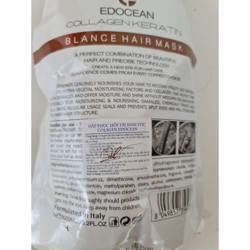 HẤP DẦU COLLAGEN KERATIN EDOCEAN PHỤC HỒI TÓC SIÊU MƯỢT 1000ML
