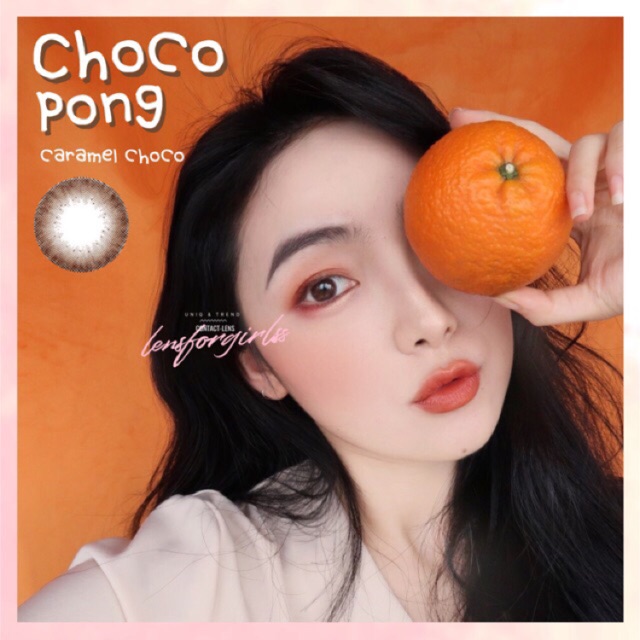 <Sẵn cận lệch 0,5-2,5 và 5 độ> Kính áp tròng CHOCOPONG màu Caramel choco của Lenstown (Hsd 1 tháng)