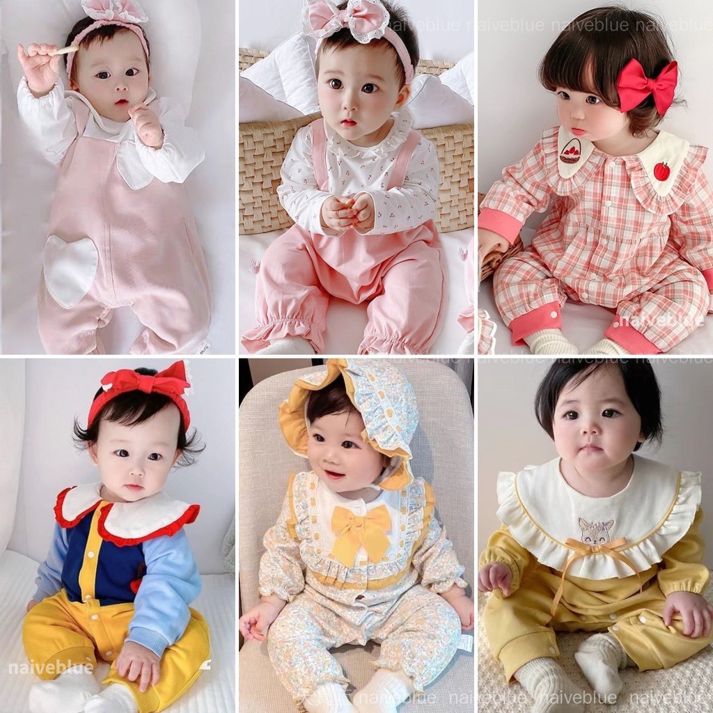 Áo Liền Thân Tay Dài Cổ Búp Bê Công Chúa Hoạt Hình Dễ Thương Thời Trang Xuân Thu Cho Bé Gái