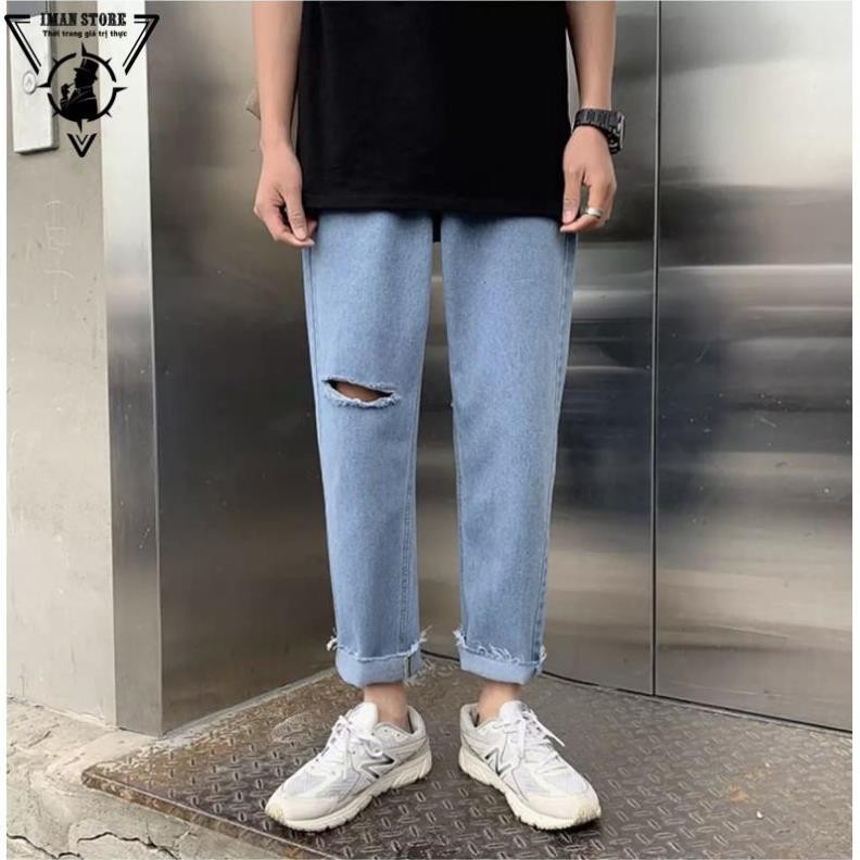 Quần Jean Baggy nam , quần bò ống rộng xanh sky rách gấu+ rách gối style hàn quốc 2021 | BigBuy360 - bigbuy360.vn