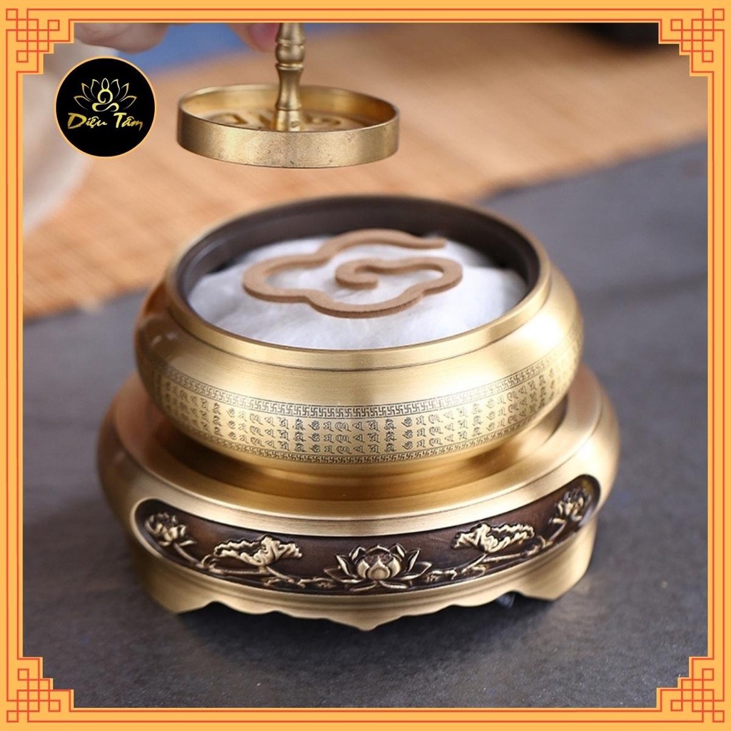 Lư đồng xông trầm đốt trầm khắc lục tự chân ngôn thay cho lư điện -  tặng hồ lô đồng và lót chống cháy