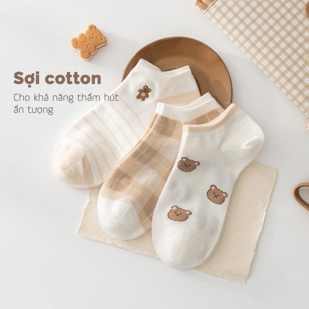 Tất nữ cổ ngắn họa tiết gấu puppy bear dễ thương, phong cách hàn quốc, chất liệu thoáng mát, thấm hút mồ hôi TT90