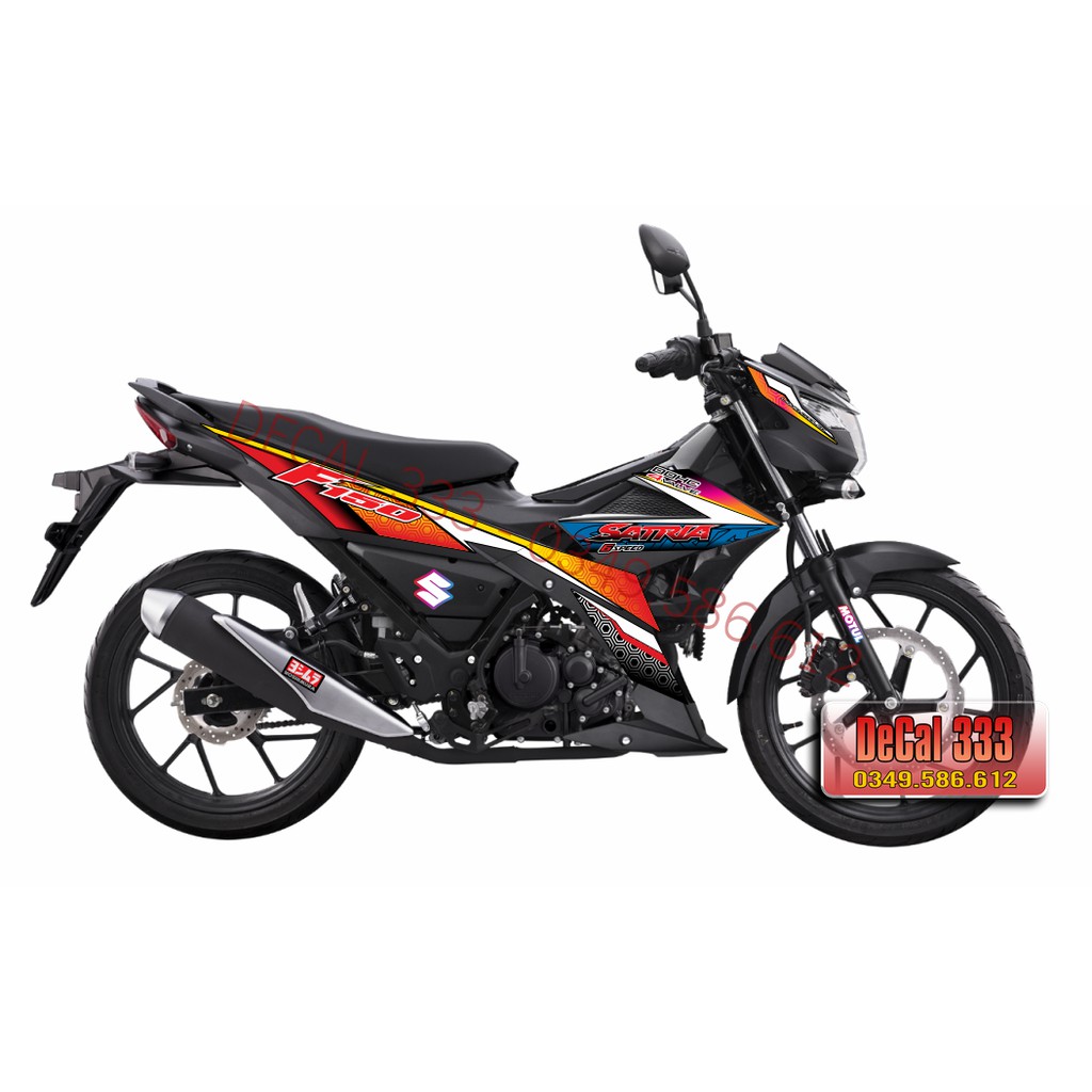 Tem Satria raider Fi Mẫu F150 ĐỎ VÀNG XANH 842001 (Tem chế 3 lớp chống phai màu)