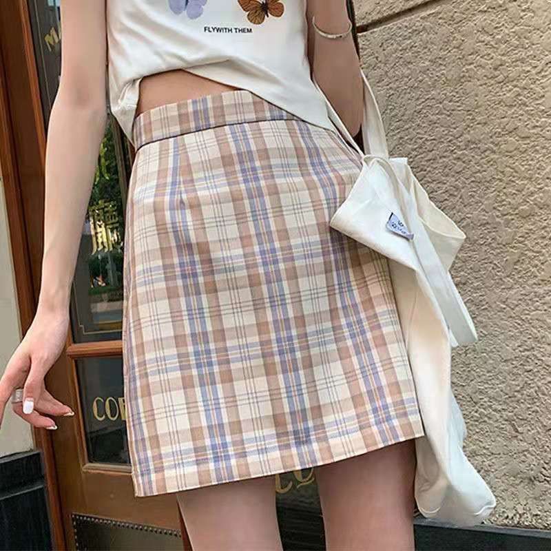 Chân váy chữ A IELGY lưng cao họa tiết sọc caro thời trang mùa hè cho nữ