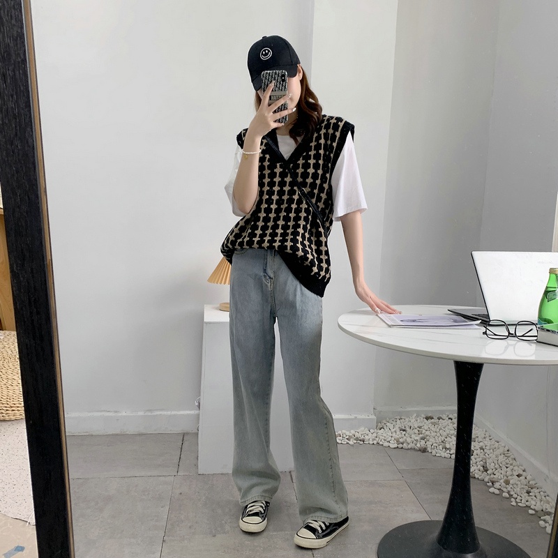 SUXI Áo Dệt Kim Sát Nách Dáng Rộng Cổ Chữ V Thời Trang Hàn Quốc Dễ Phối Đồ Cho Nữ