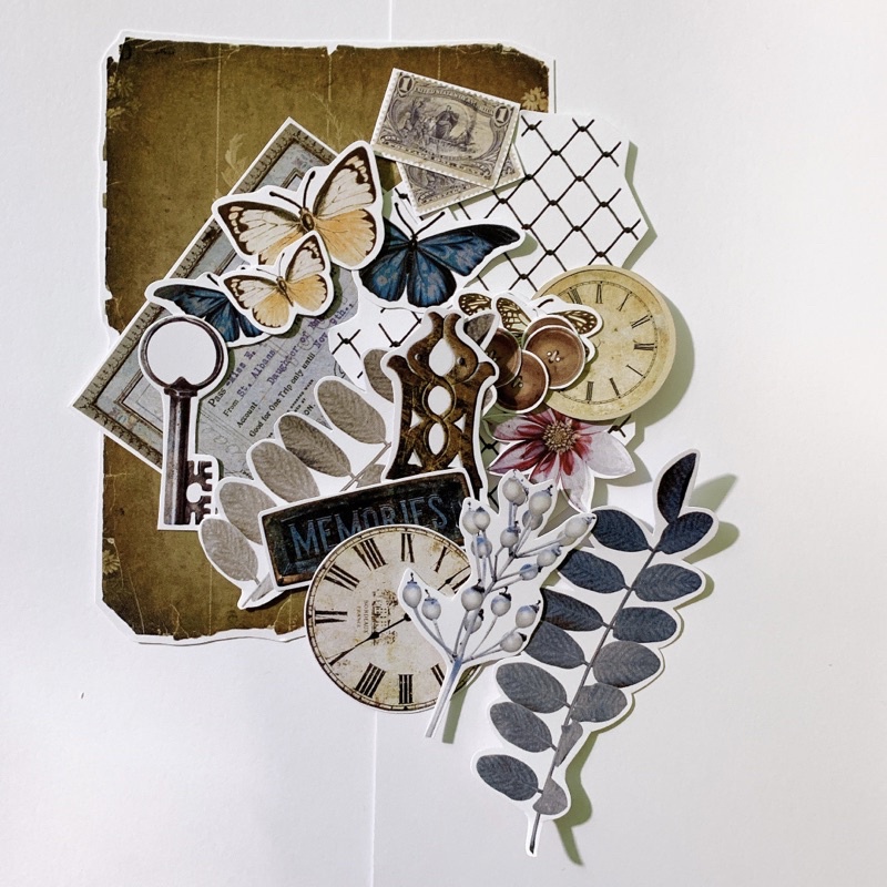 Die cut sticker vintage hoa cổ điền trang trí love box, scrapbook, thiệp, khung 3d
