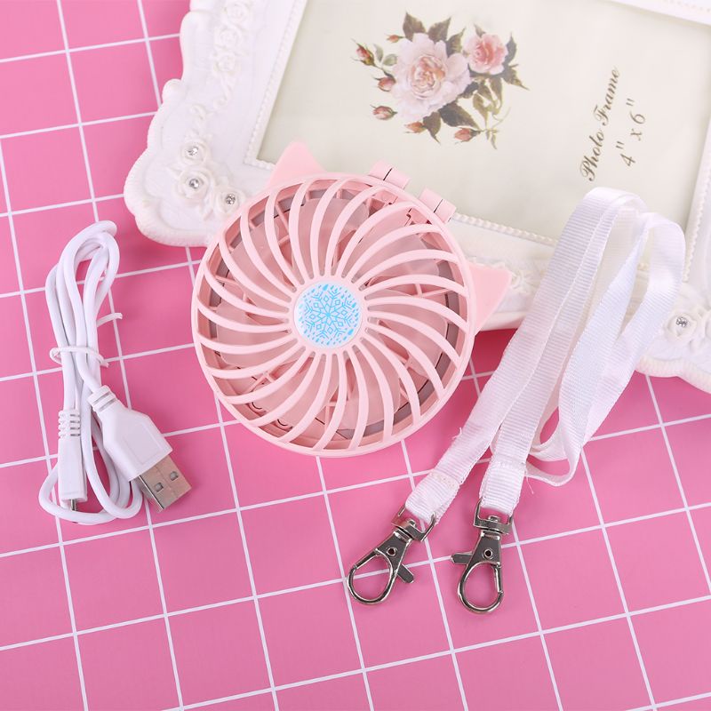 Quạt Mini Kèm Gương Trang Điểm Có Đèn LED