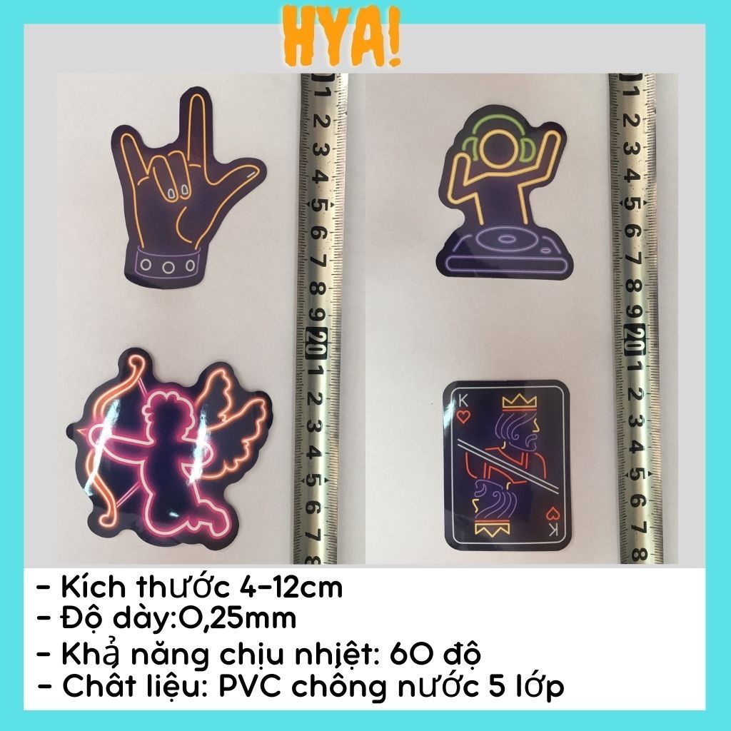 Sticker Neon Set 50 hình dán cute dễ thương trang trí laptop sticker dán mũ bảo hiểm, xe máy chống nước ván trượt guitar