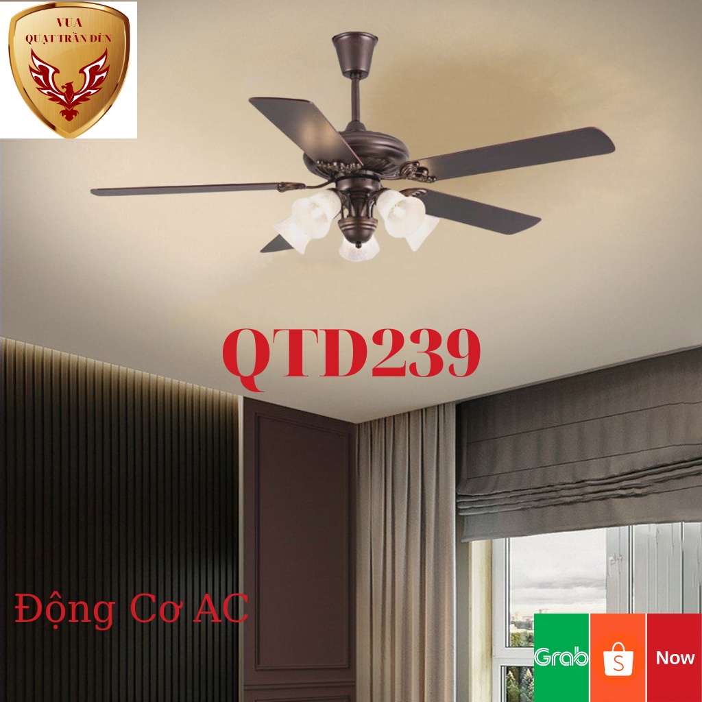 Quạt Trần Cánh Gỗ QTD239, Quạt Trần Trang Trí Phòng Khách,Phòng Ngủ Sang Trọng