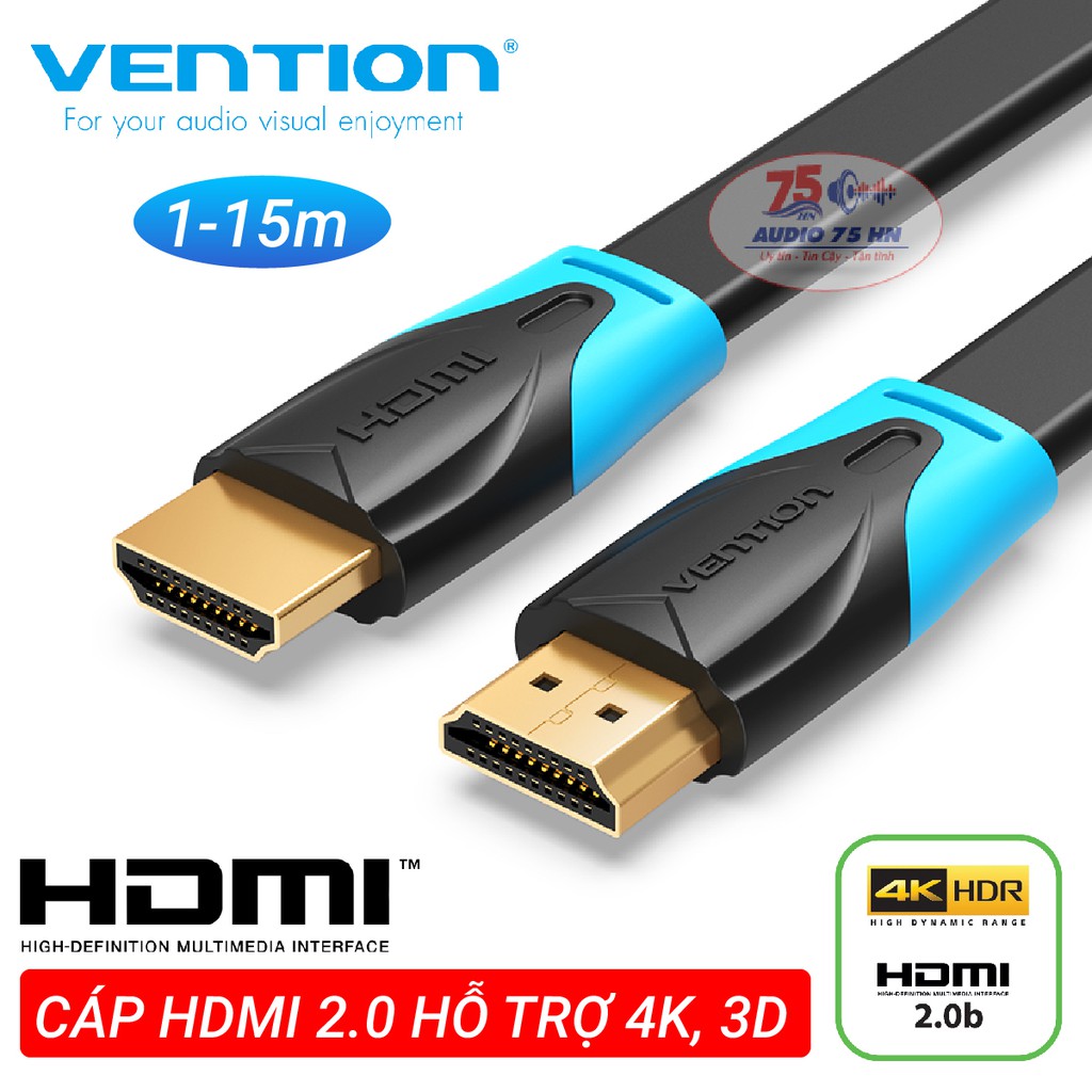 Dây Cáp HDMI Cao cấp VENTION 3D 4K Tốc Độ Cao Dạng Dẹt Đầu Mạ Vàng Cho Notebook/Máy Chiếu/TV/VR