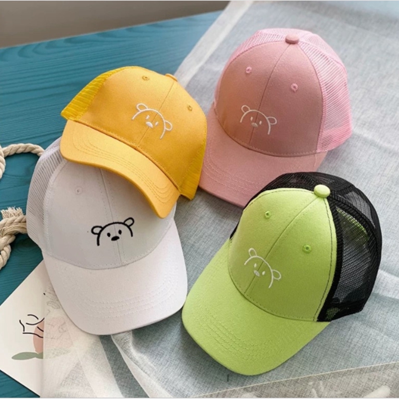 Nón lưỡi trai phối lưới thêu hình dễ thương cho bé yêu