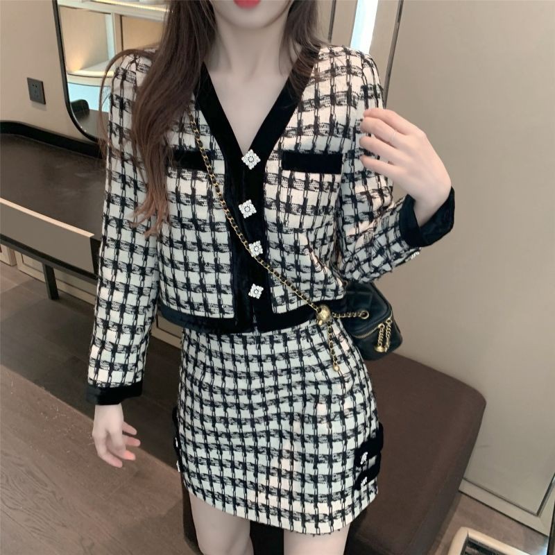 Bộ Đồ Vest Hai Món Dáng Ôm Họa Tiết Houndstooth Kiểu Retro Thời Trang 2020