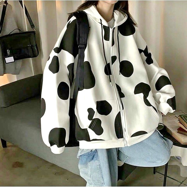 ÁO KHOÁC NỈ - CHẤT NỈ NGOẠI Bò Sữa 3D ( FORM RỘNG - Dây Kéo)
