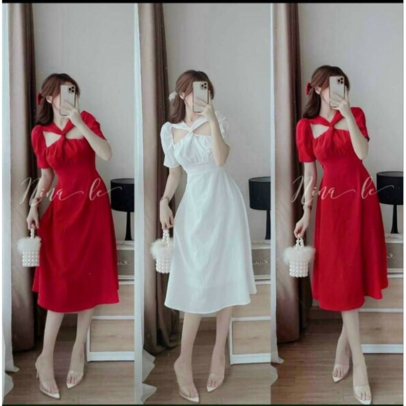 Đầm nữ tiểu thư cổ đan chéo hot trend giá bao rẻ