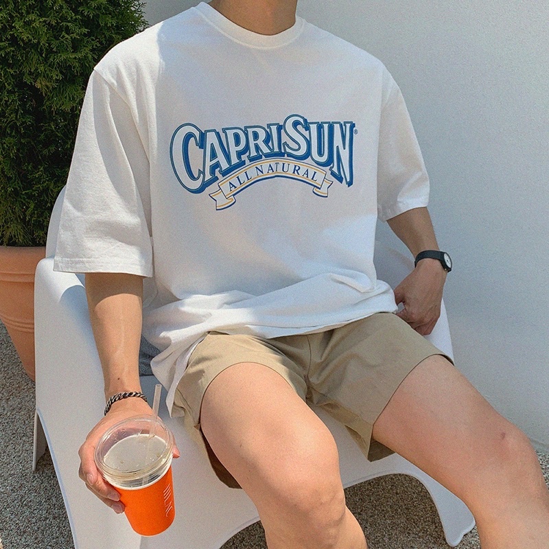 RYAN - Áo thun nam Caprisun kem ngắn tay vải cotton cổ bo tròn RYAN form rộng phong cách Hàn Quốc
