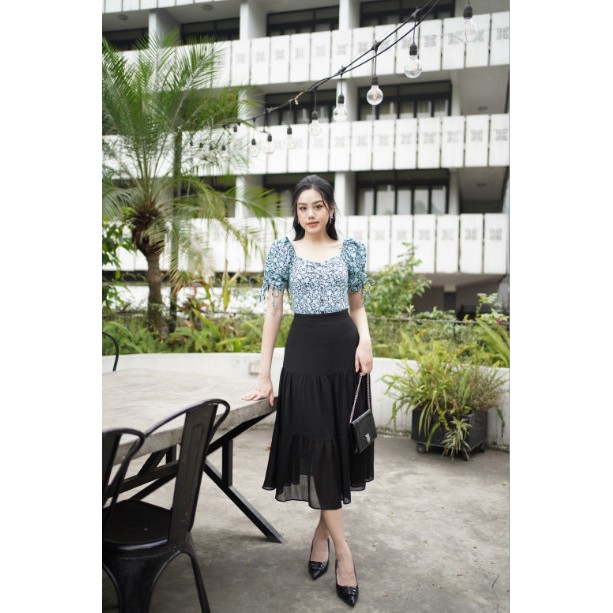 Chân Váy Midi Voan Tầng Nhún Bèo Xếp 5CX266- [Chính Hãng] UNI KOREAN FASHION