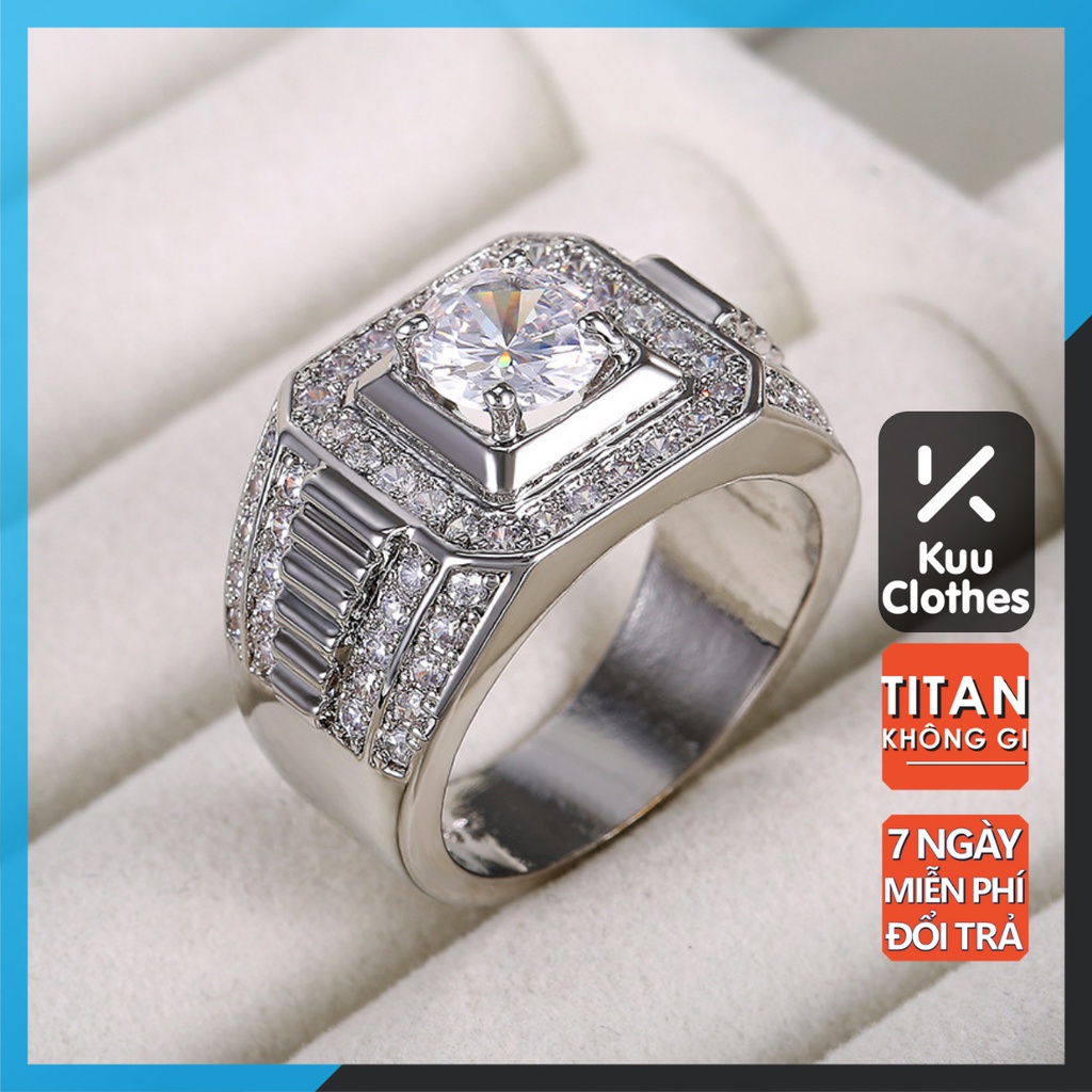 Nhẫn nam nữ tròn Unisex màu bạc Thời trang Kuu Clothes chất liệu Titan đẹp đơn giản - Nhẫn Cuban Đá