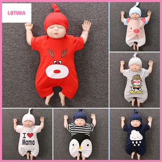 Body Cộc cho Bé Trai Bé Gái kèm Mũ họa tiết siêu dễ thương từ 0-24 tháng tuổi