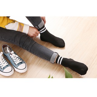 Tất Len Gân Style Hàn Cổ Cao 2 Sọc