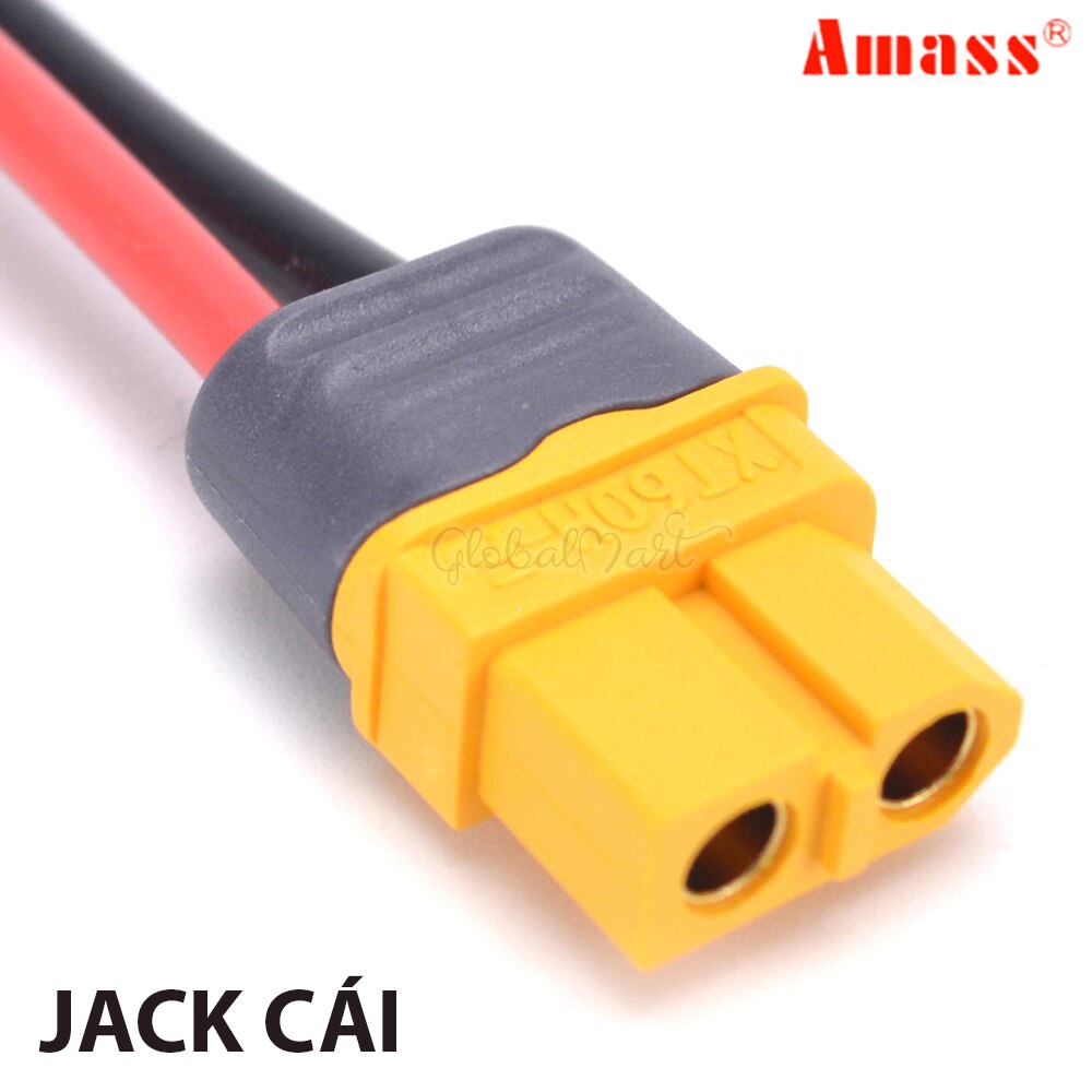 - Jack XT60 Amass XT60H đơn và có kèm dây nguồn 14AWG dẻo chống cháy cho mạch phân phối điện hay pin lipo