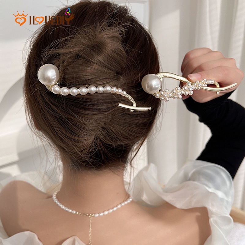 Giá Đỡ Kẹp Tóc Hình Bướm Đính Đá Ngọc Trai Kiểu Hàn Quốc Cho Nữ