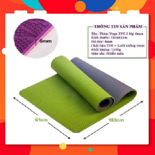 Thảm tập Yoga cao su tự nhiên chống trơn trượt thấm hút mồ hôi tốt 6mm