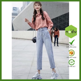 Quần jean nữ baggy cạp lưng cao basic chất jean bò dày dặn 2 màu size S M L NoDuJean