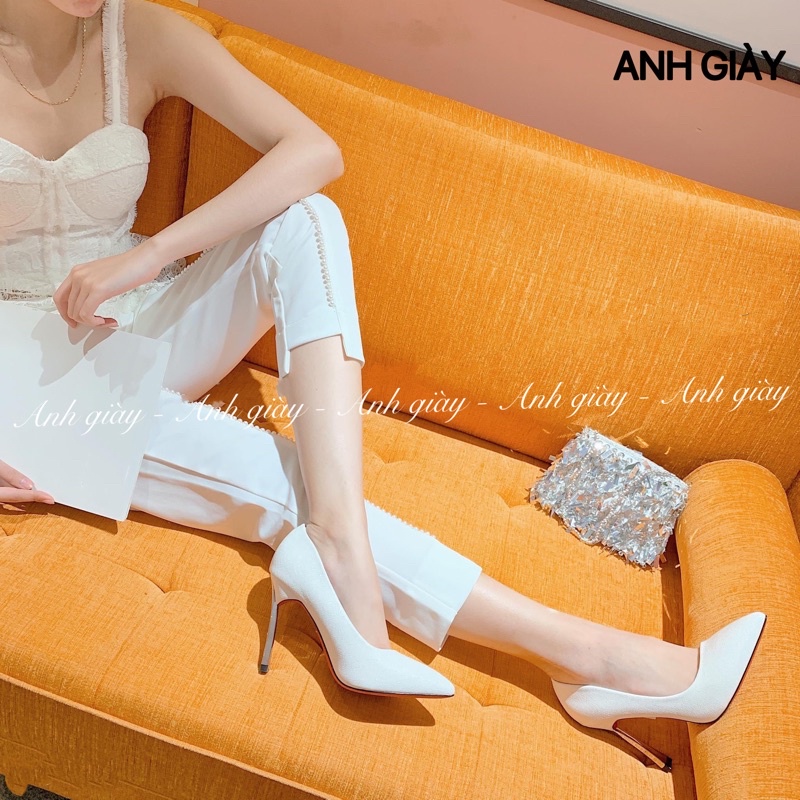 CG38 - Giày cao gót ,giày cưới , dự  tiệc WODQJ da nhũ xước gót nhọn 9p hàng quảng châu cao cấp ( ảnh thật, kèm video)