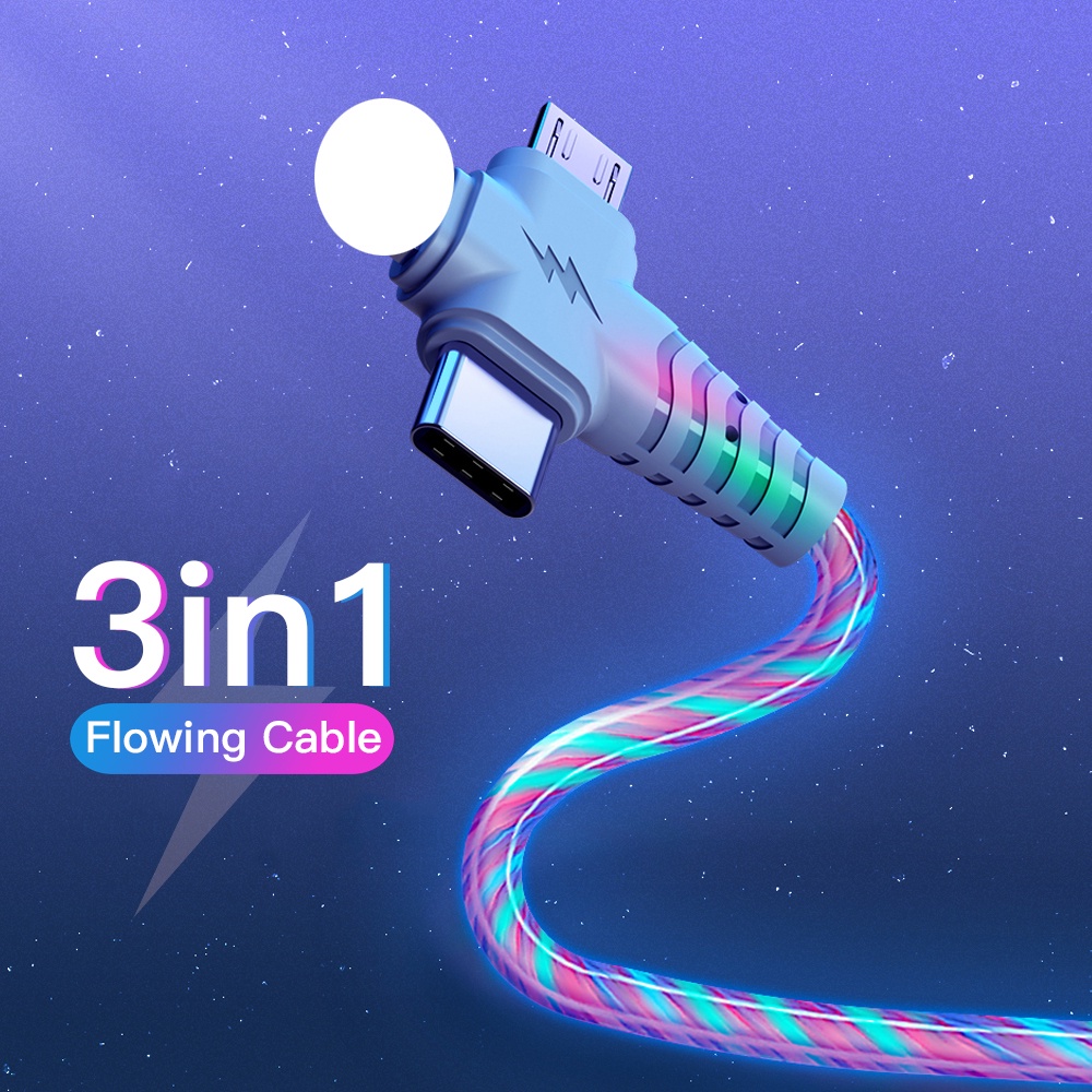 Cáp Sạc Nhanh 2.1a / Micro Usb / Type-c Có Đèn Led 3 Trong 1 Cho Android