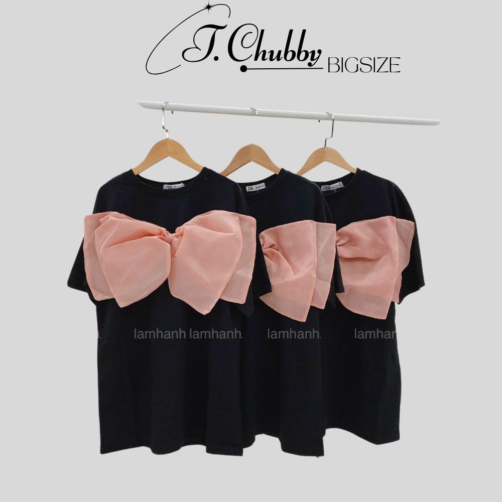 Áo kiểu bigsize, mẫu áo phông dấu quần, đính nơ xinh bánh bèo cho nàng bigsize - T.Chubby Bigsize