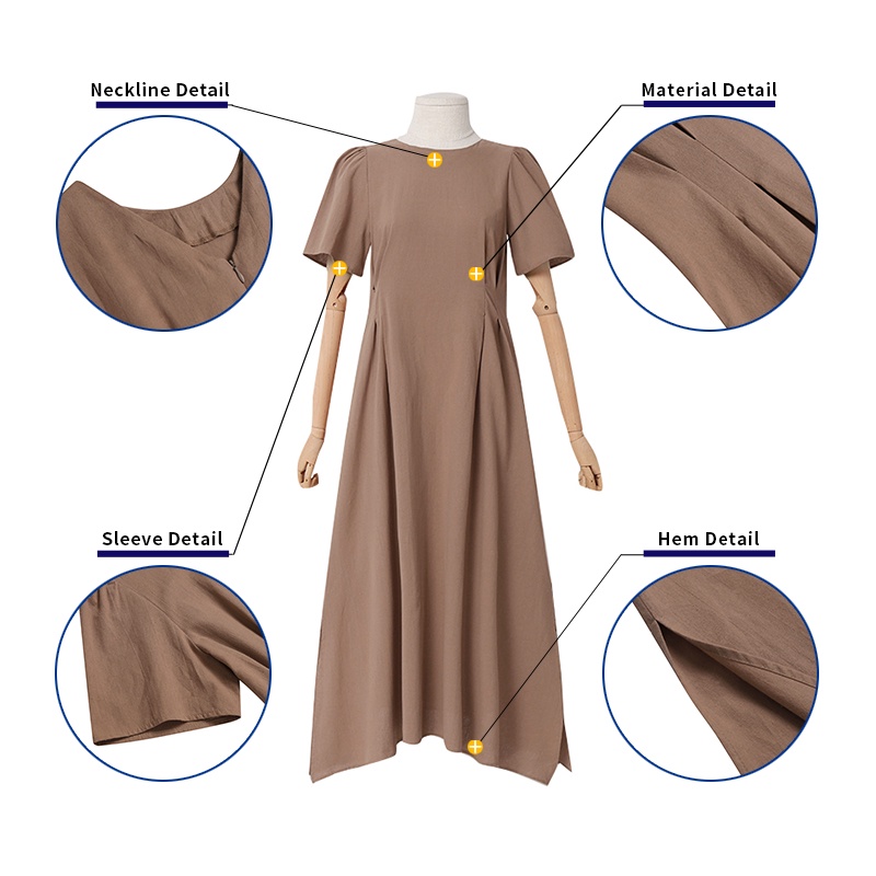 Đầm Chữ A Tay Ngắn Cổ Tròn Màu Trơn Phong Cách Hàn Quốc Thời Trang Cho Nữ