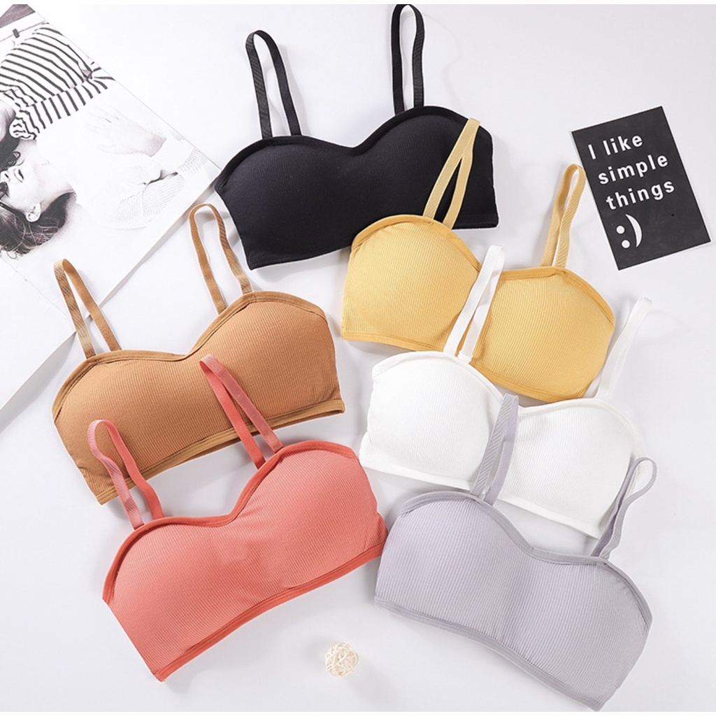 Áo  Bra Cotton Thun Gân Tăm 2 Dây Màu Trơn Co Giãn Áo Lót Học Sinh Mainia Shop