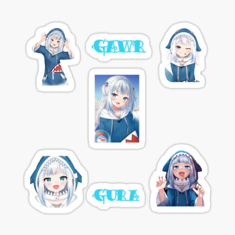 Sticker anime gawr gura/30 -60 hình dán gawr gura hololive ép lụa